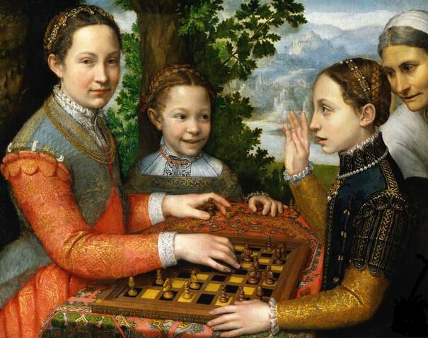 Lucia, Minerva, and Europa playing chess